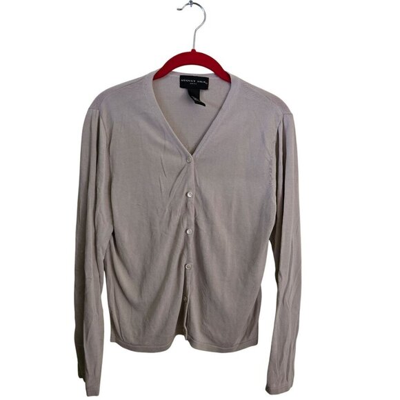 August Silk 100% Silk Neutral V Neck Cardigan Sweater Closet Staple Size XL - Picture 1 of 3